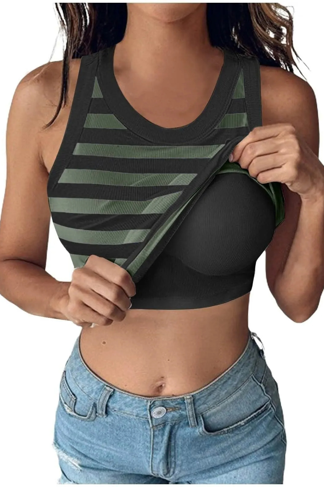 Versatile U Neck Ribbed Solid Color Slim Tank Top