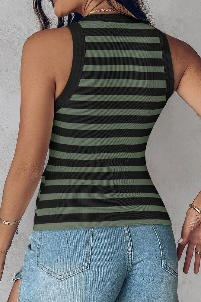 Versatile U Neck Ribbed Solid Color Slim Tank Top
