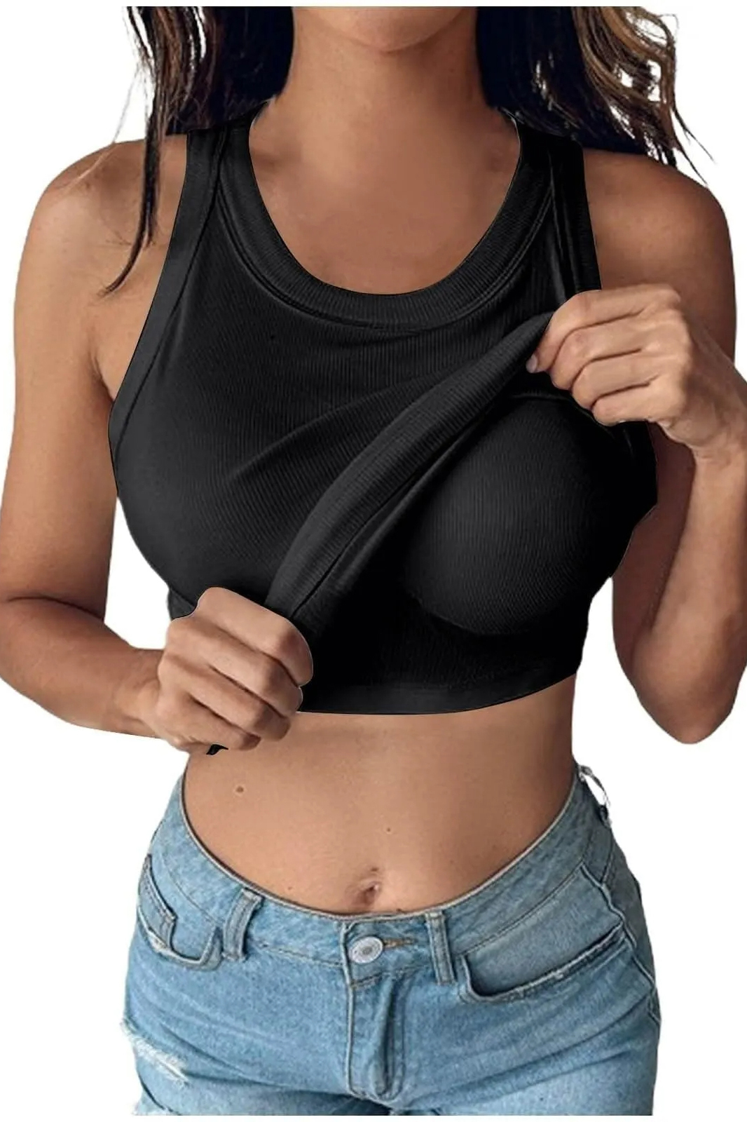 Versatile U Neck Ribbed Solid Color Slim Tank Top