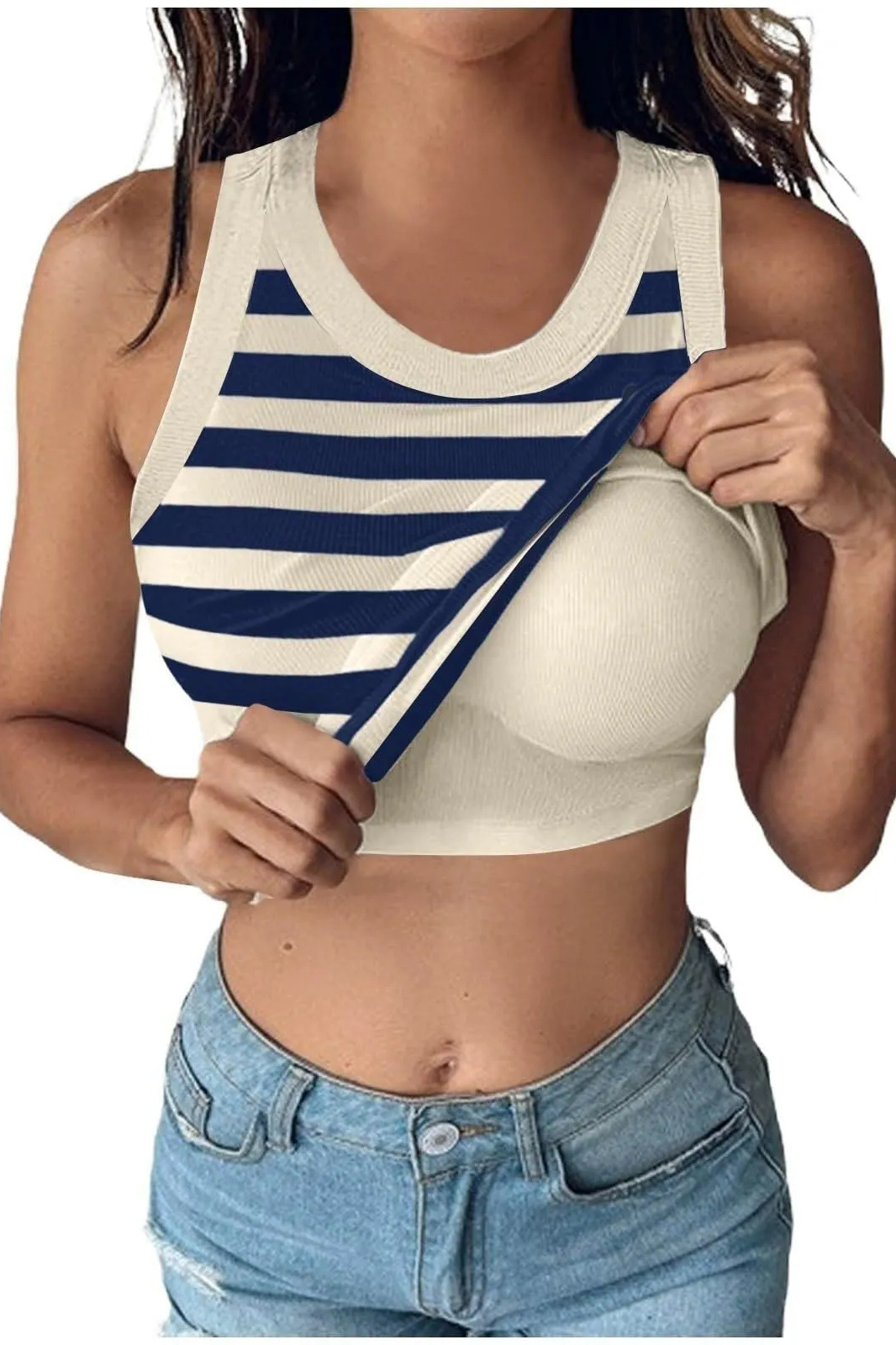 Versatile U Neck Ribbed Solid Color Slim Tank Top