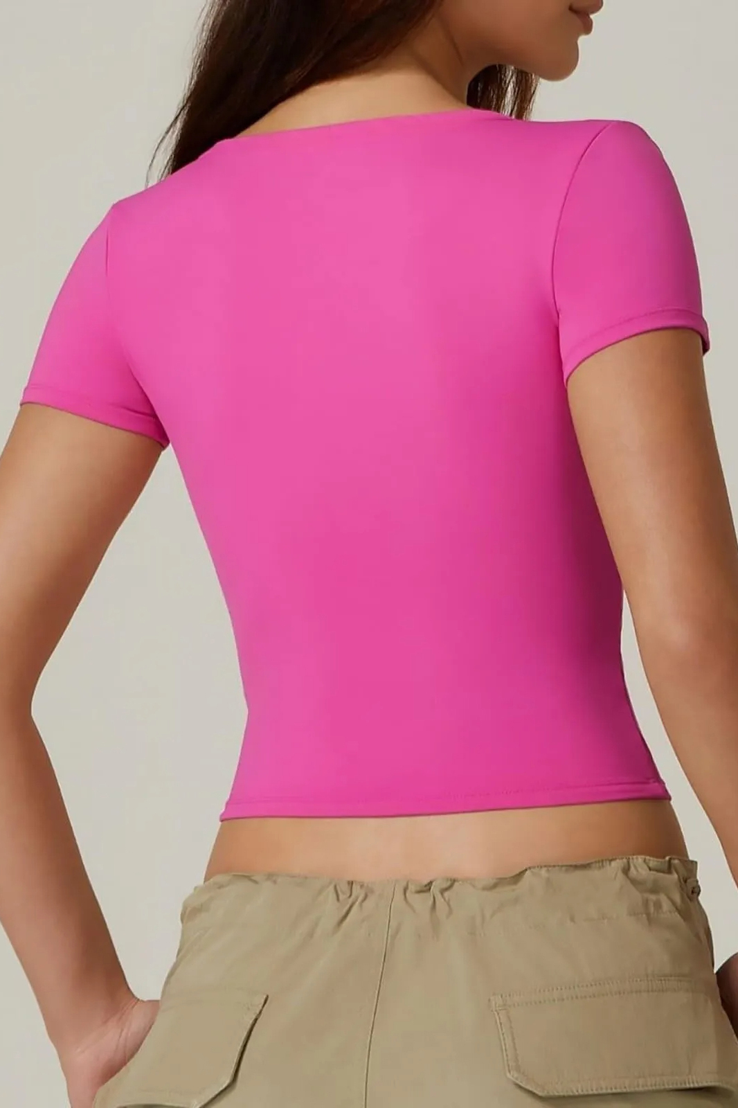 Versatile V Neck Partial Button Short Sleeve Slim Top