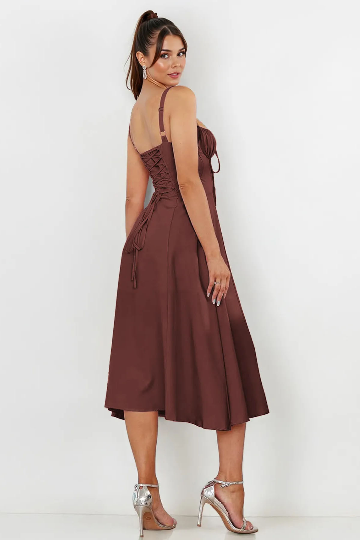 Vibrant Solid Color Front Tie Thin Waist Strappy Maxi Dress