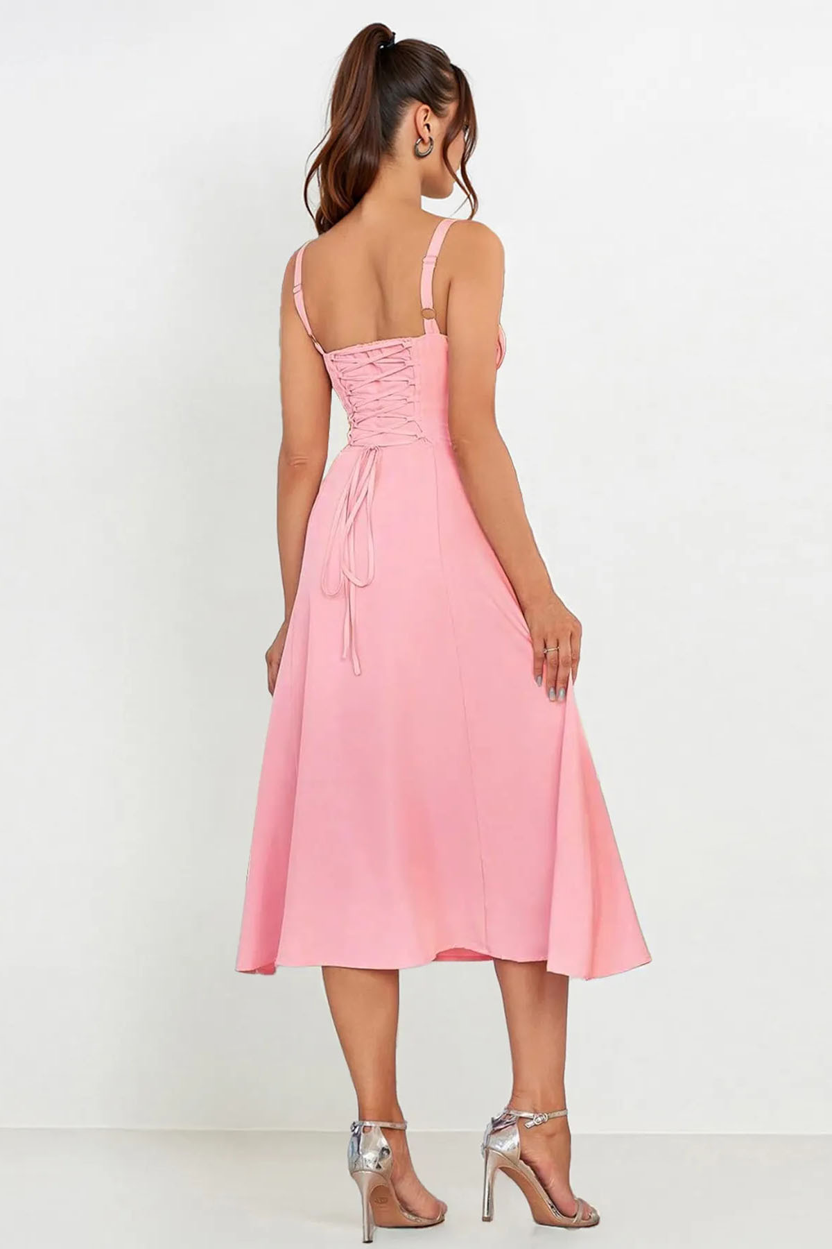 Vibrant Solid Color Front Tie Thin Waist Strappy Maxi Dress