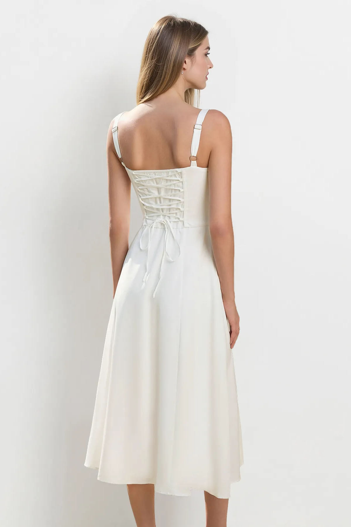 Vibrant Solid Color Front Tie Thin Waist Strappy Maxi Dress