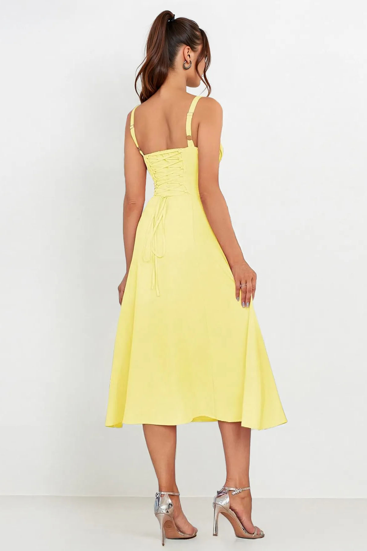 Vibrant Solid Color Front Tie Thin Waist Strappy Maxi Dress