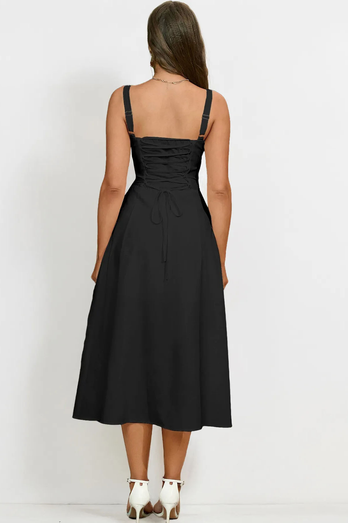 Vibrant Solid Color Front Tie Thin Waist Strappy Maxi Dress