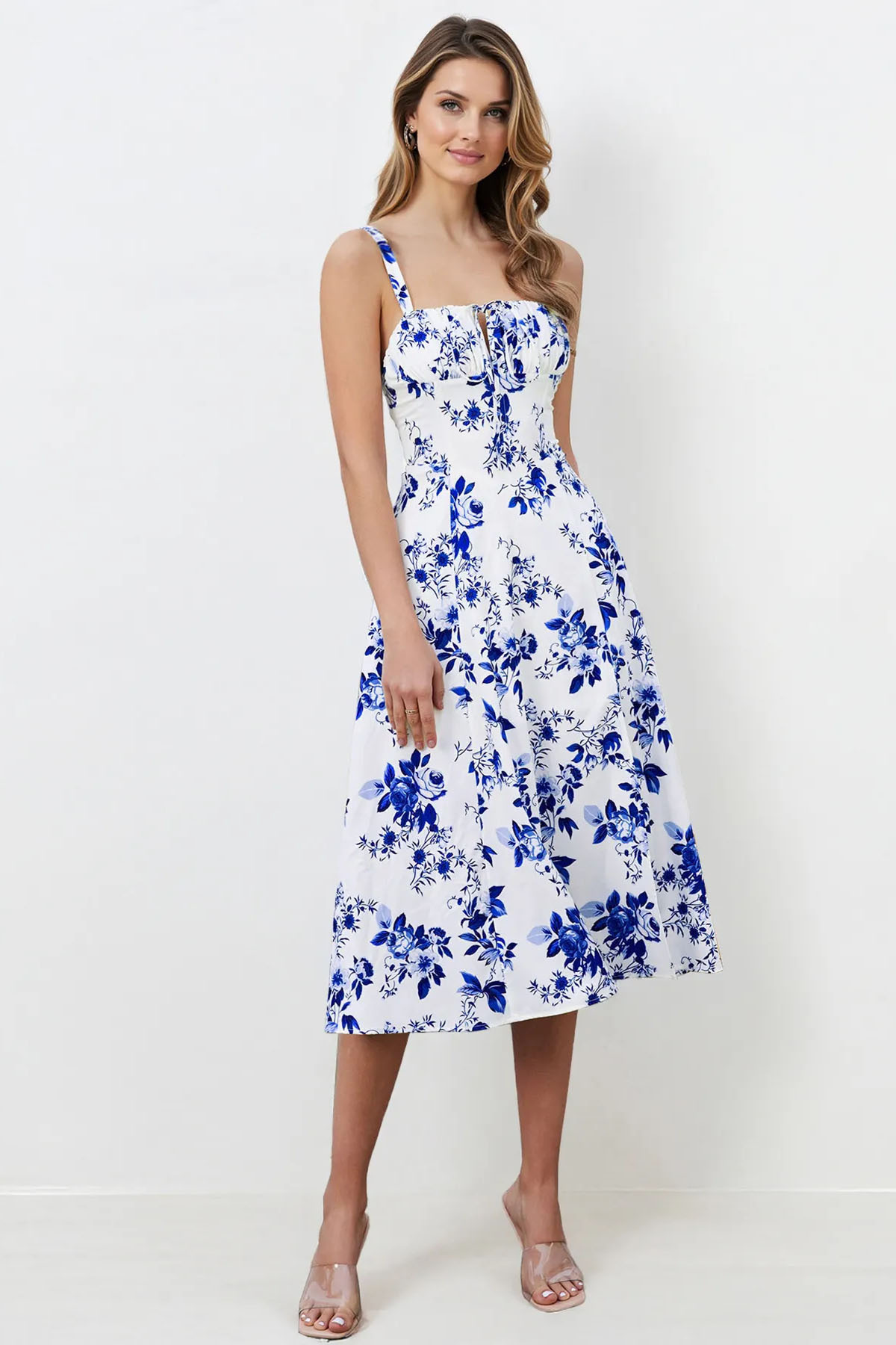 Vibrant Solid Color Front Tie Thin Waist Strappy Maxi Dress