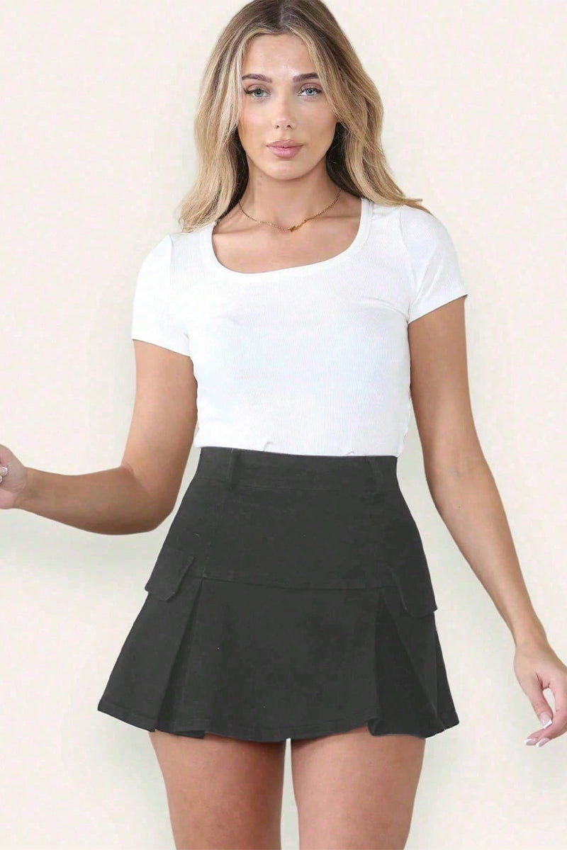 Vintage High Waist Faux Pockets A-Line Mini Skirt-KATCH ME