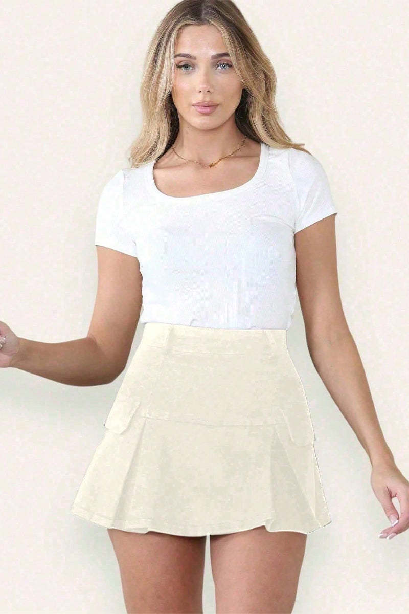 Vintage High Waist Faux Pockets A-Line Mini Skirt-KATCH ME