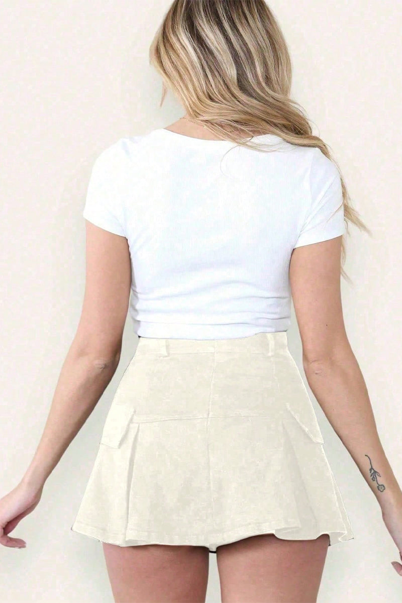 Vintage High Waist Faux Pockets A-Line Mini Skirt-KATCH ME