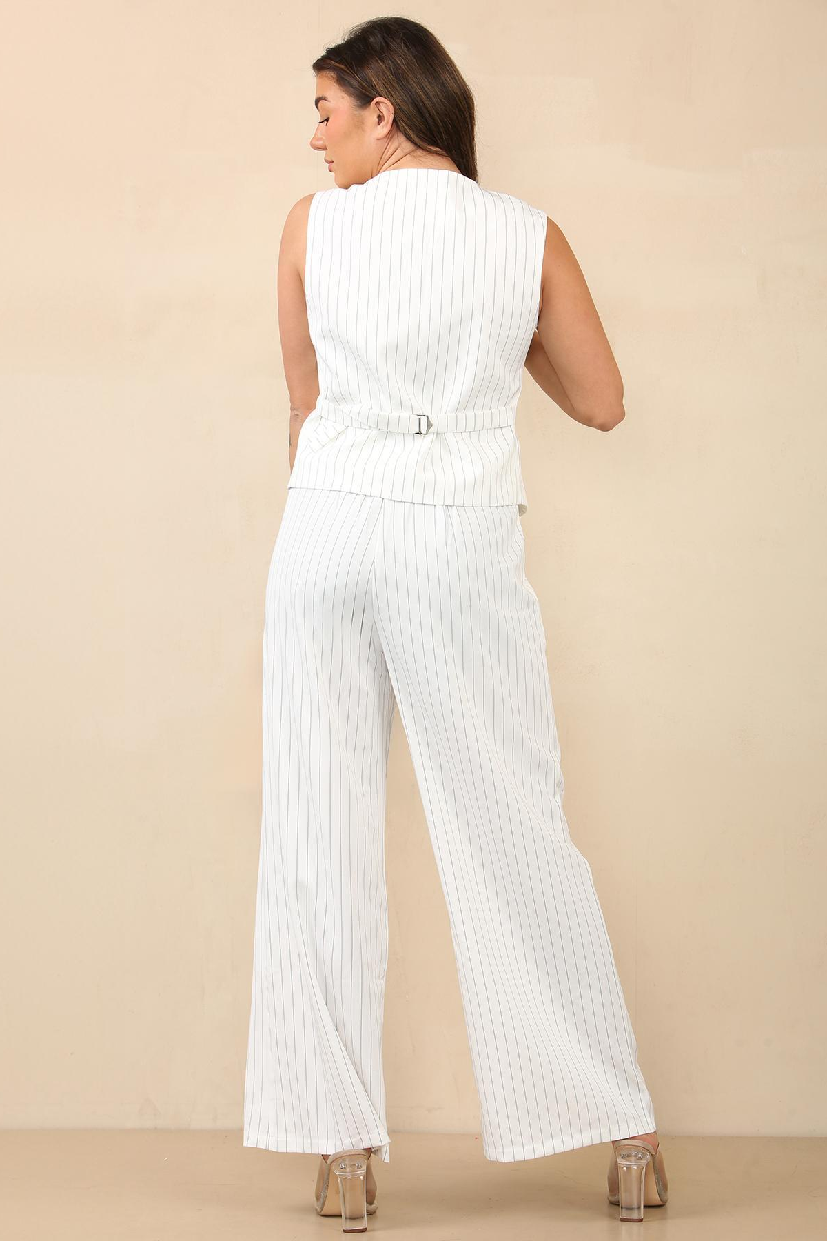 Classy V Neck Button Tank Top & Wide Leg Trousers Co-ord