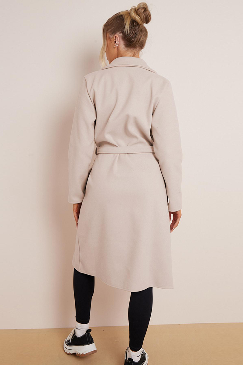 Classy Notch Lapel Double Breasted Waist Tie Thermal Coat