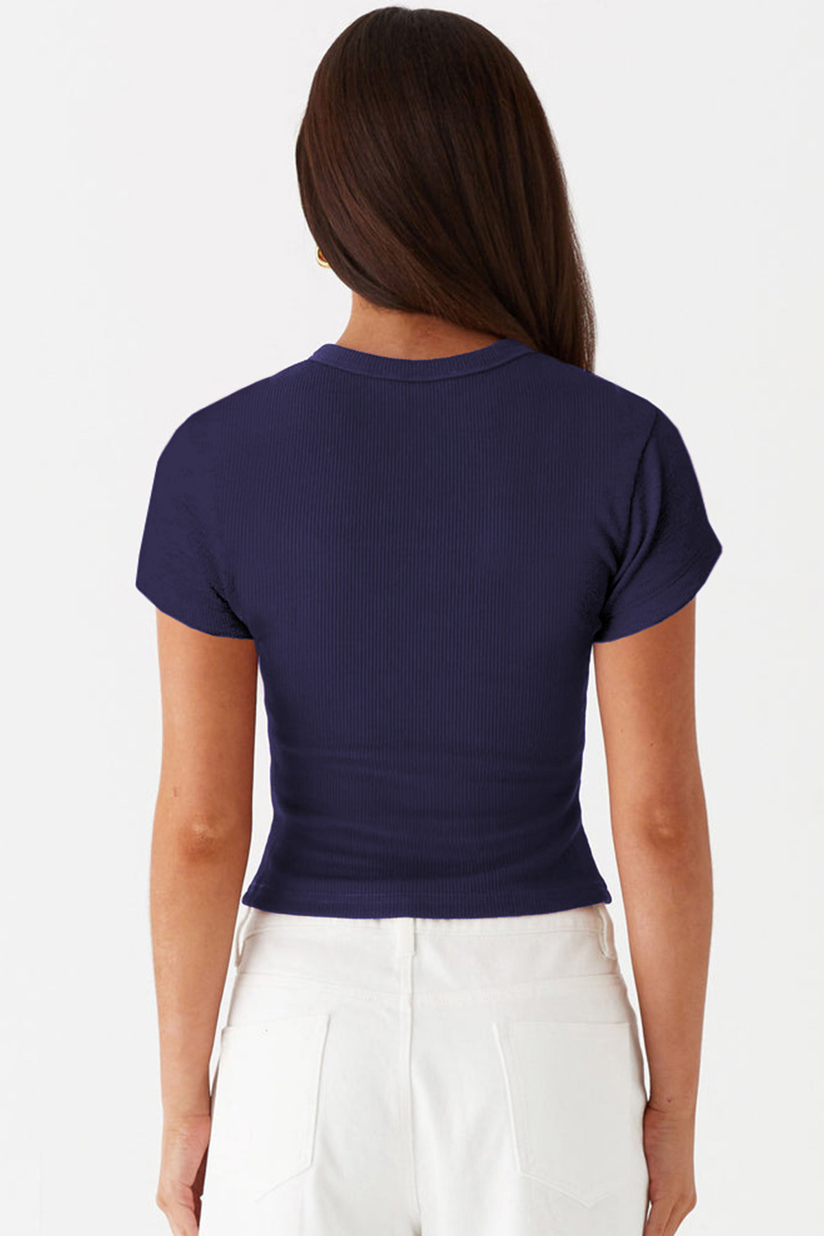 Leisure Solid Color Short Sleeve Button-Up Slim Top