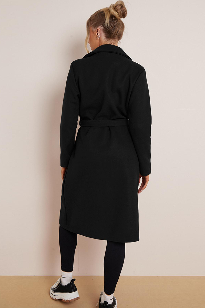 Classy Notch Lapel Double Breasted Waist Tie Thermal Coat