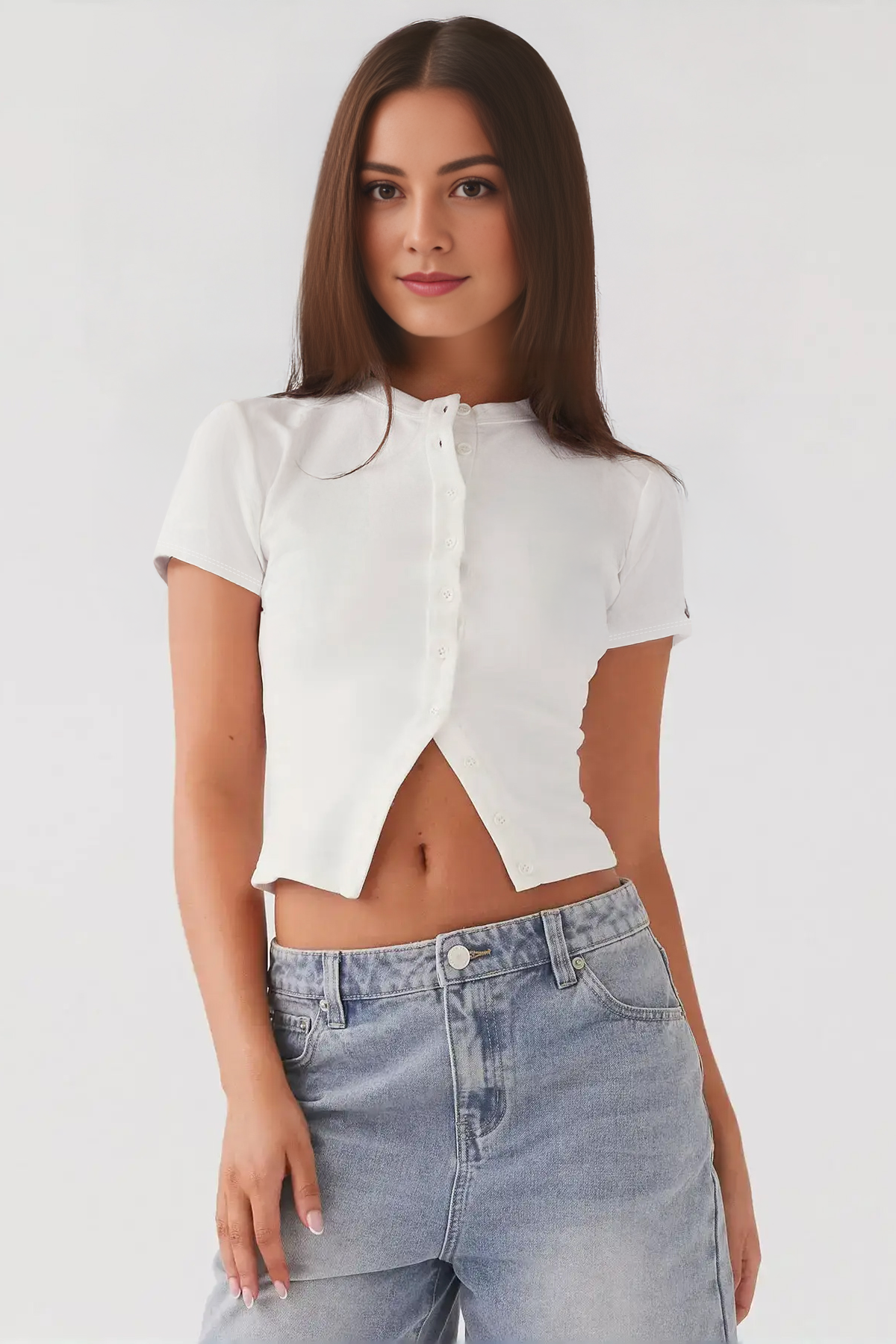 Leisure Solid Color Short Sleeve Button-Up Slim Top