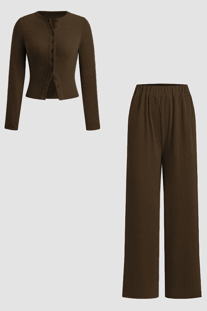 Minimalist Solid Button-Up Top & Wide-Leg Trousers Co-ord-KATCH ME
