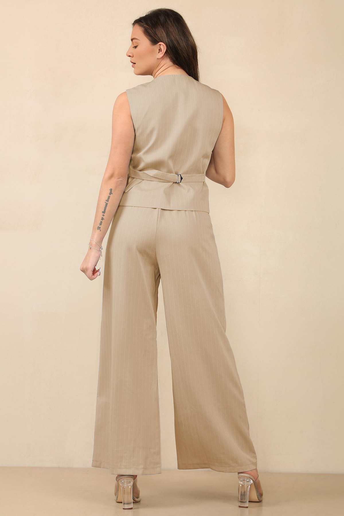 Classy V Neck Button Tank Top & Wide Leg Trousers Co-ord