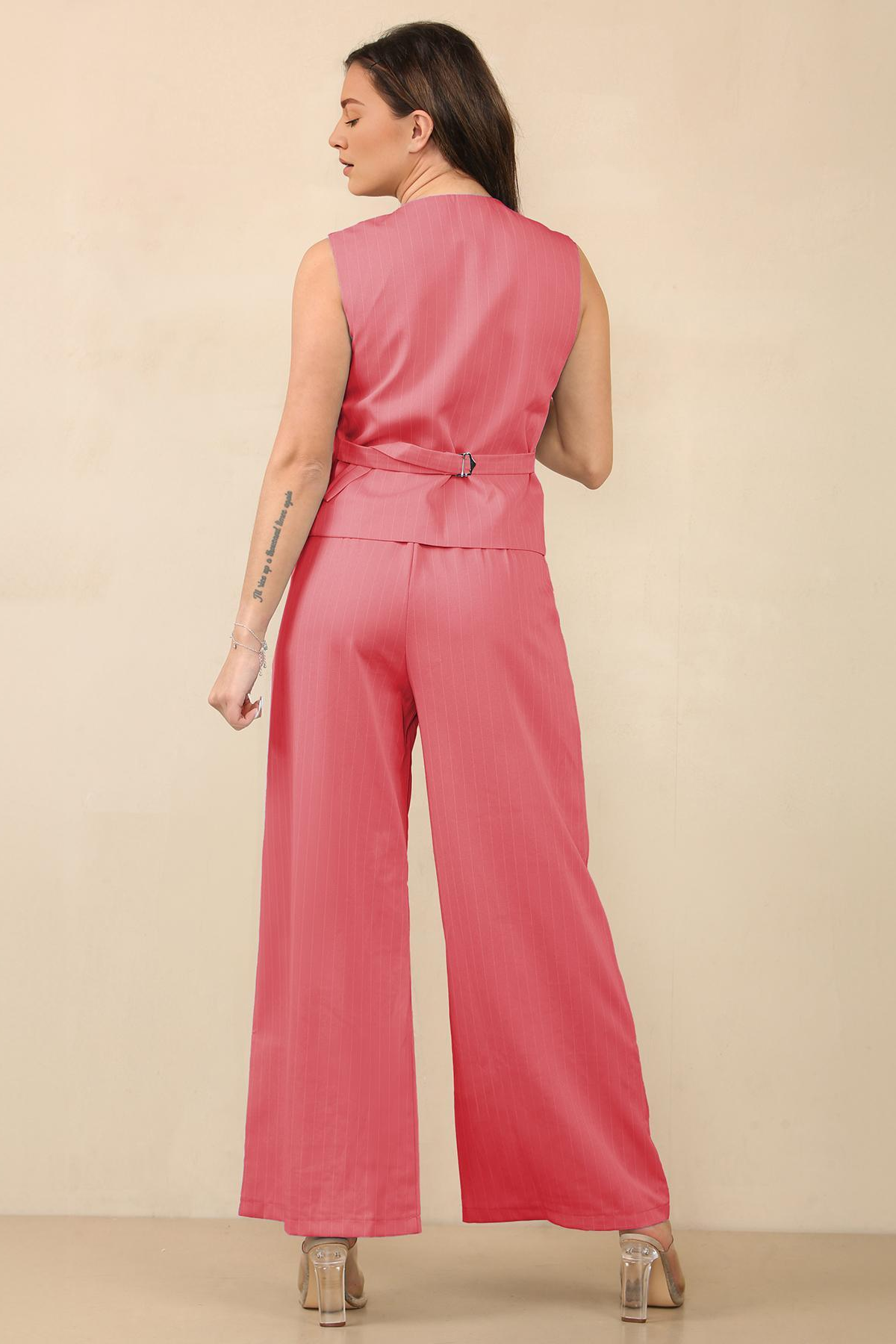 Classy V Neck Button Tank Top & Wide Leg Trousers Co-ord