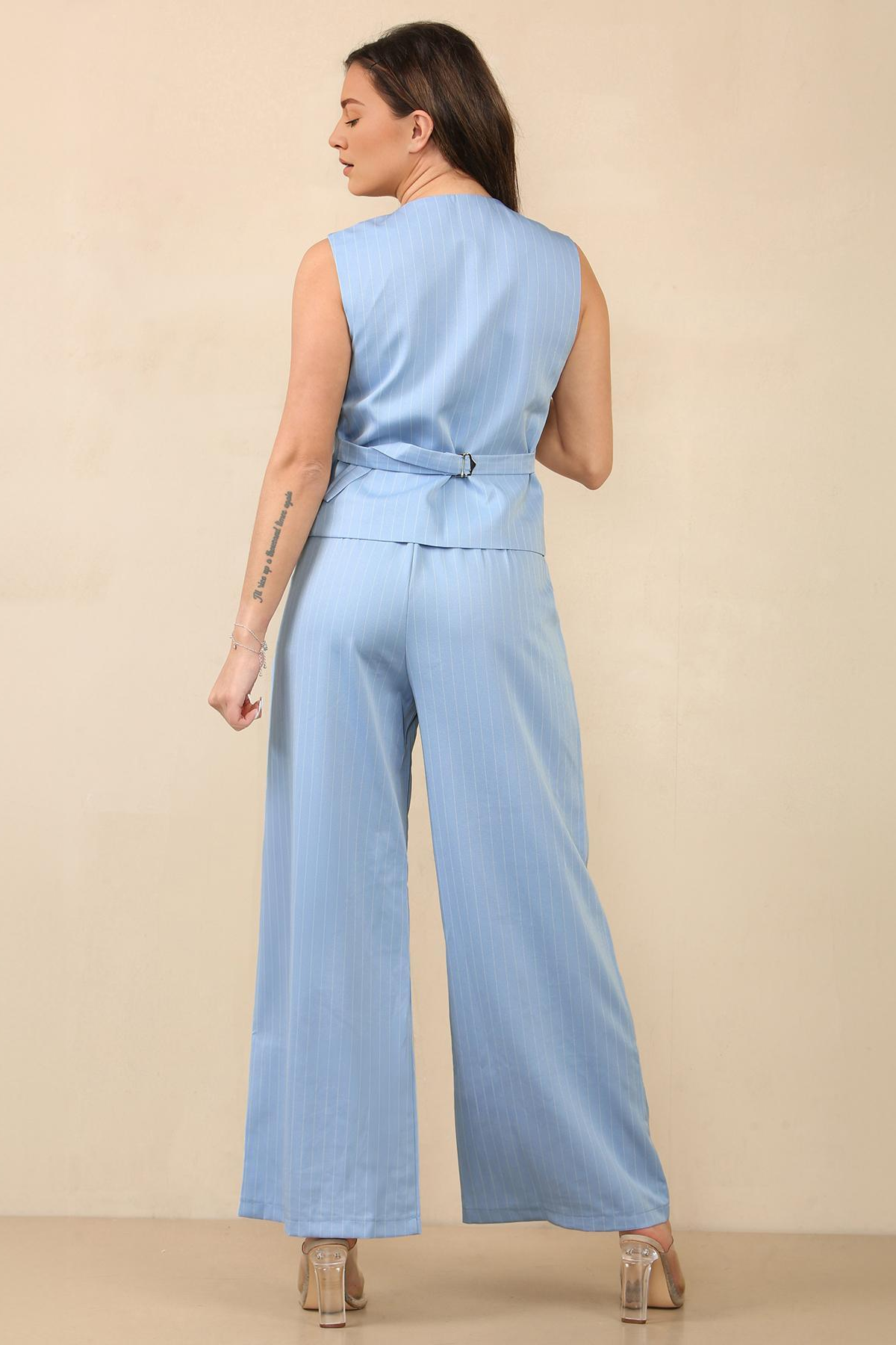 Classy V Neck Button Tank Top & Wide Leg Trousers Co-ord