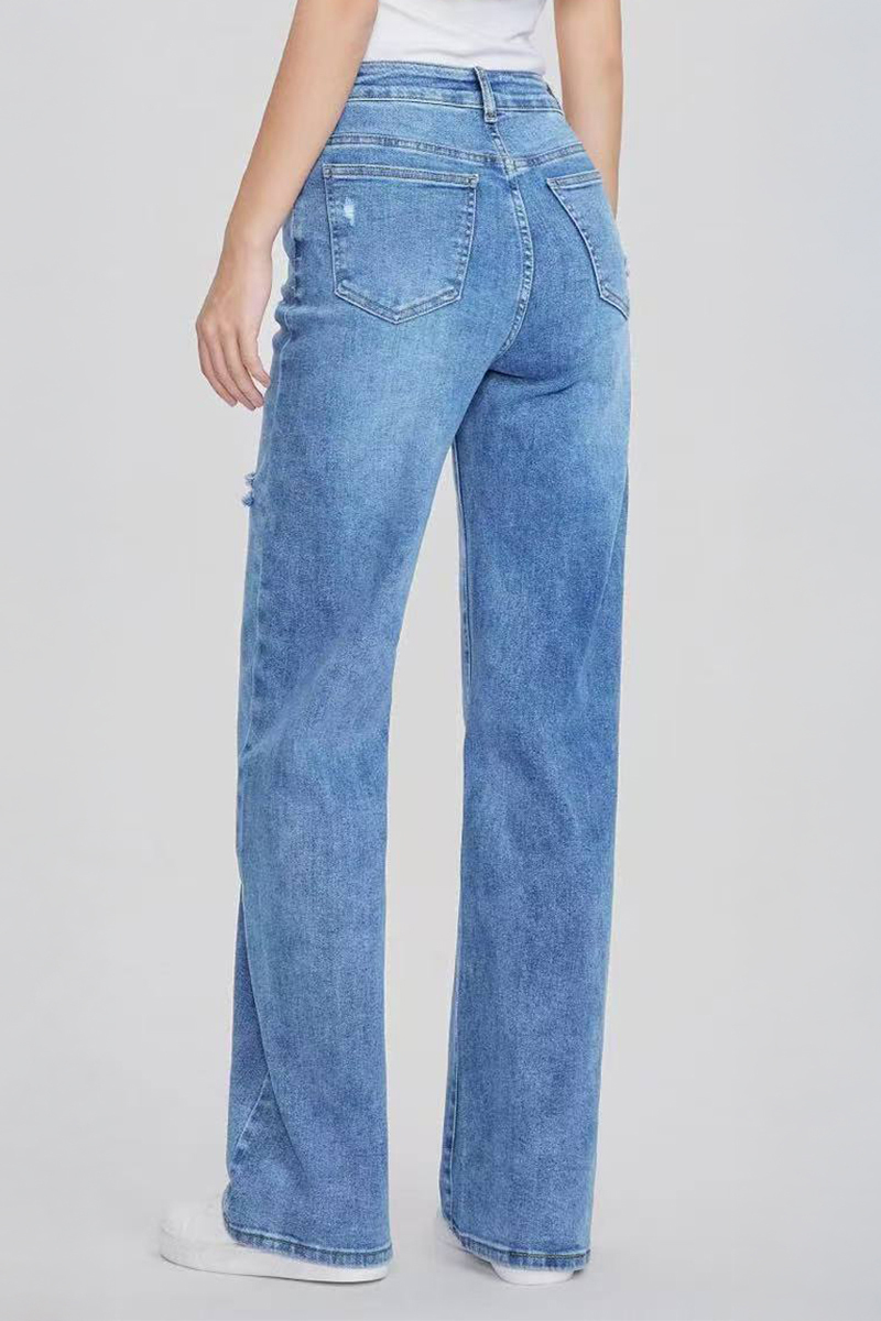 Street High Waist Multi-Pocket Ripped Wide Leg Jeans-KATCH ME