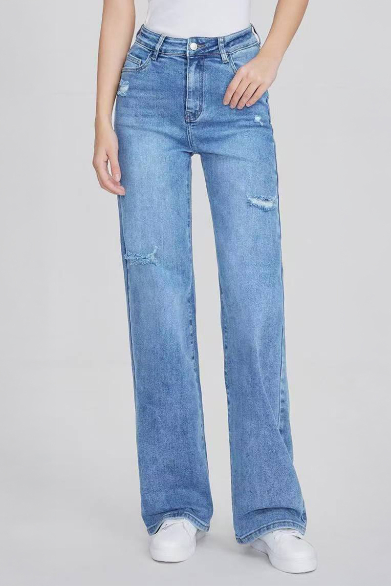 Street High Waist Multi-Pocket Ripped Wide Leg Jeans-KATCH ME