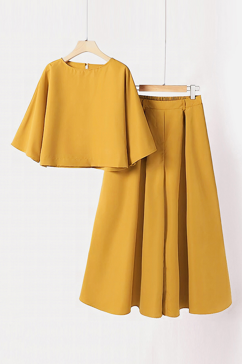 Elegant Half Sleeve Loose Crop Top & Plicated Wide Leg Trousers Co-ord