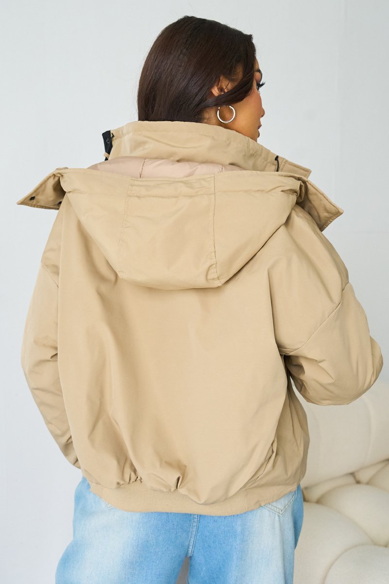 Street Stand Collar Hooded Zip-Up Trench Coat With Toggle-KATCH ME