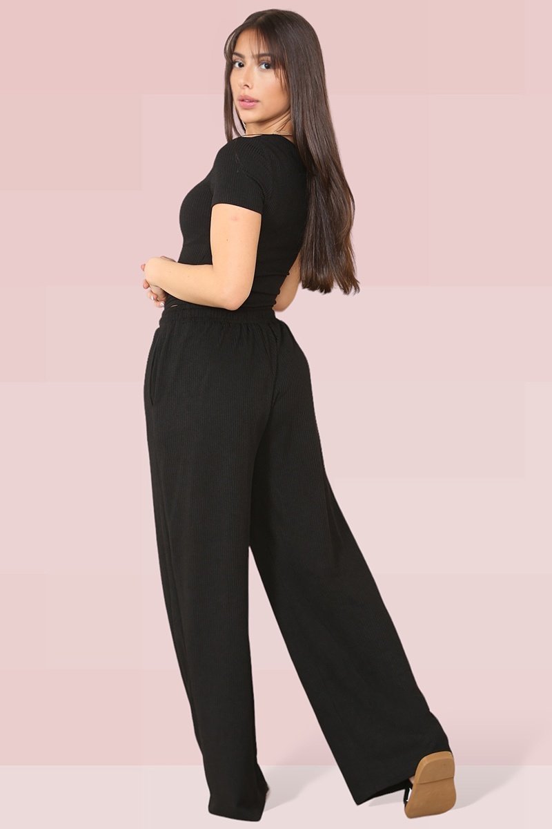 Trendy Square Neck Shaping Bodysuit & Wide Leg Trousers Co-ord-KATCH ME