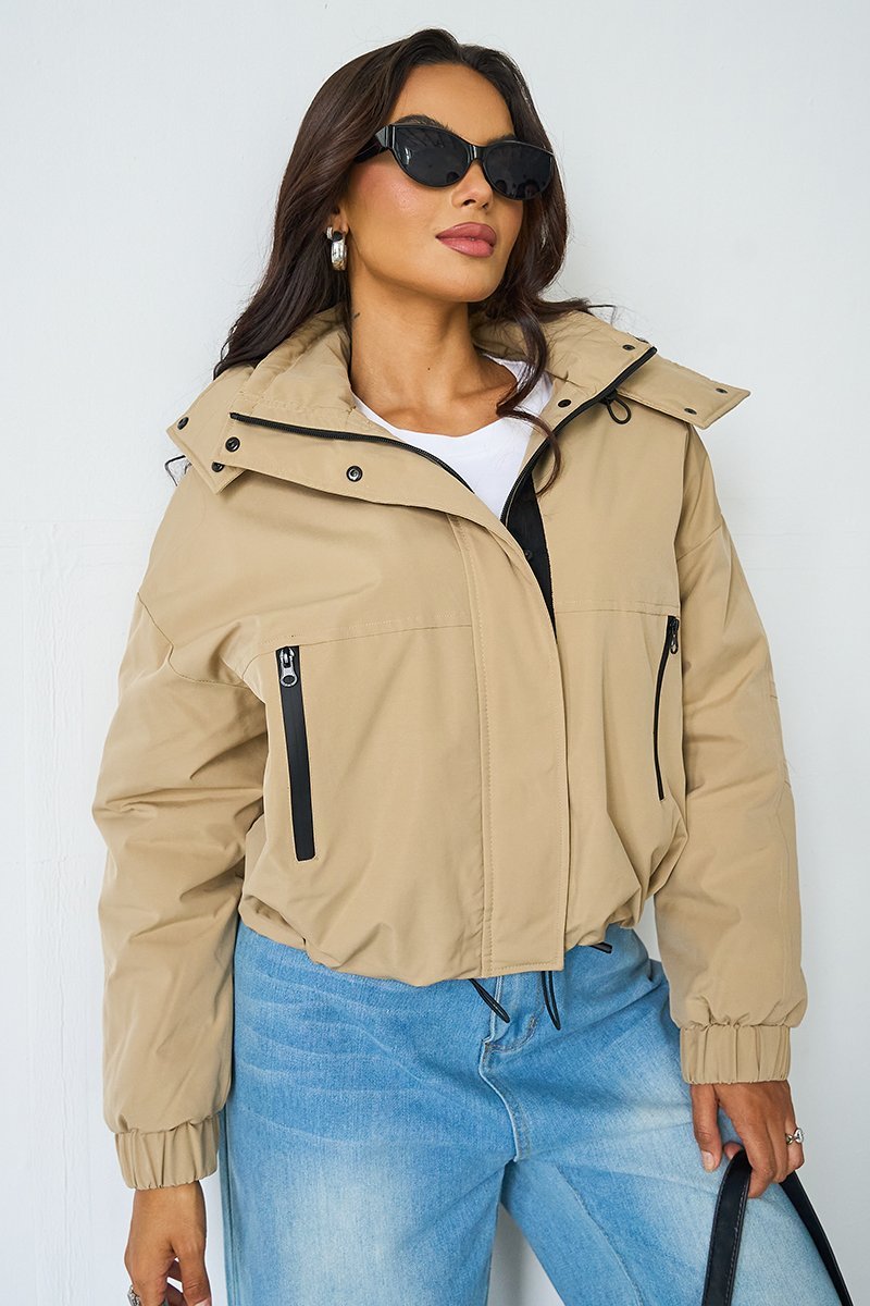 Street Stand Collar Hooded Zip-Up Trench Coat With Toggle-KATCH ME