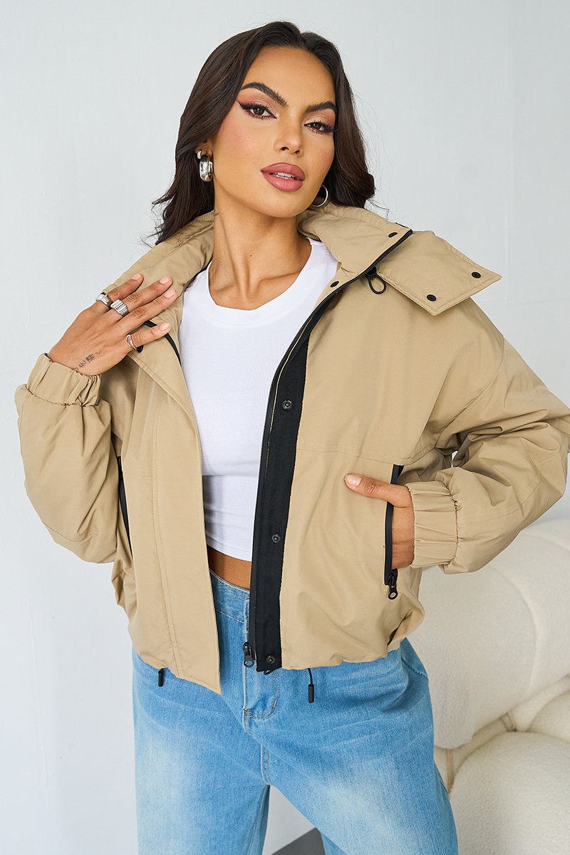Street Stand Collar Hooded Zip-Up Trench Coat With Toggle-KATCH ME