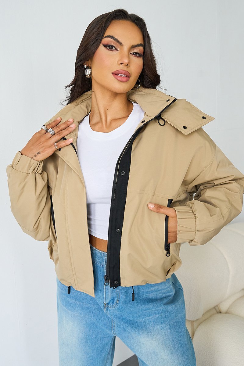Street Stand Collar Hooded Zip-Up Trench Coat With Toggle-KATCH ME