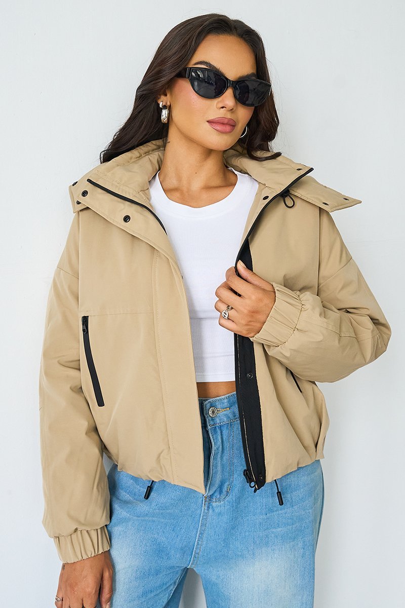 Street Stand Collar Hooded Zip-Up Trench Coat With Toggle-KATCH ME