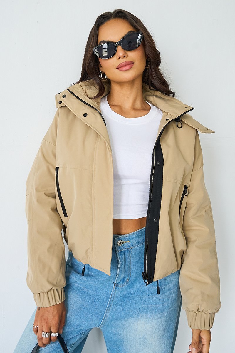 Street Stand Collar Hooded Zip-Up Trench Coat With Toggle-KATCH ME
