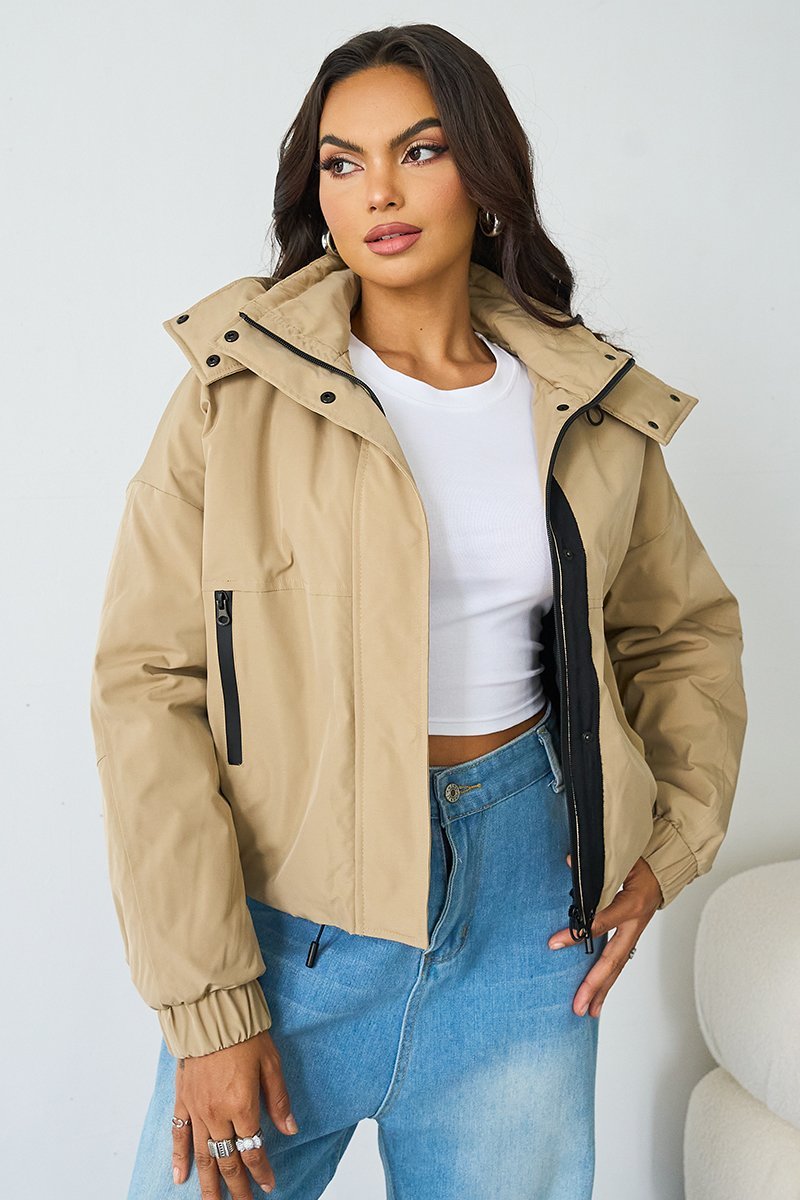 Street Stand Collar Hooded Zip-Up Trench Coat With Toggle-KATCH ME