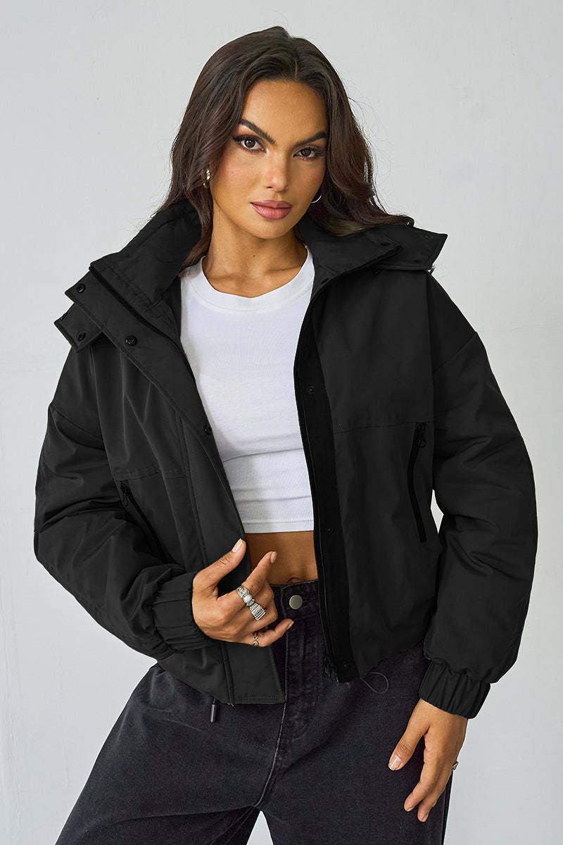 Street Stand Collar Hooded Zip-Up Trench Coat With Toggle-KATCH ME