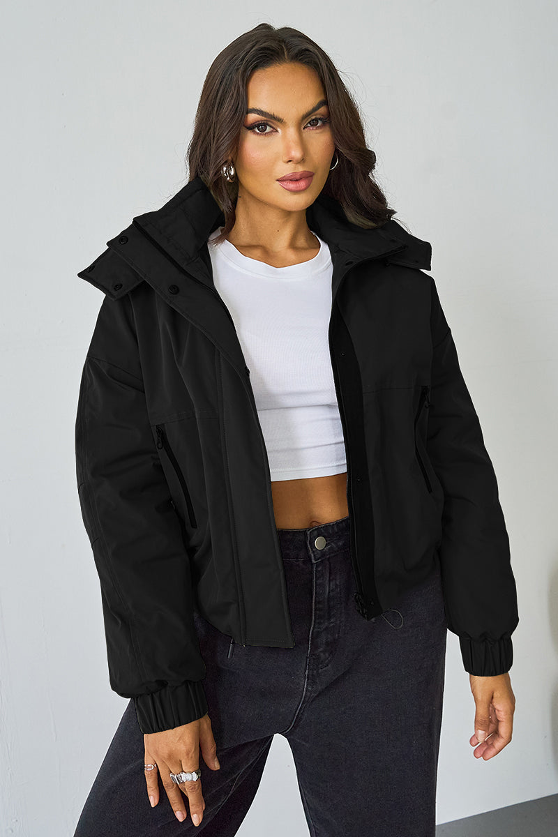 Street Stand Collar Hooded Zip-Up Trench Coat With Toggle-KATCH ME