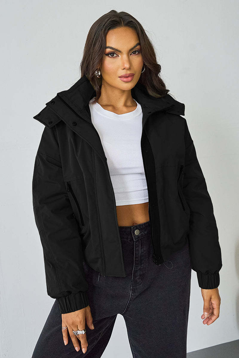 Street Stand Collar Hooded Zip-Up Trench Coat With Toggle-KATCH ME
