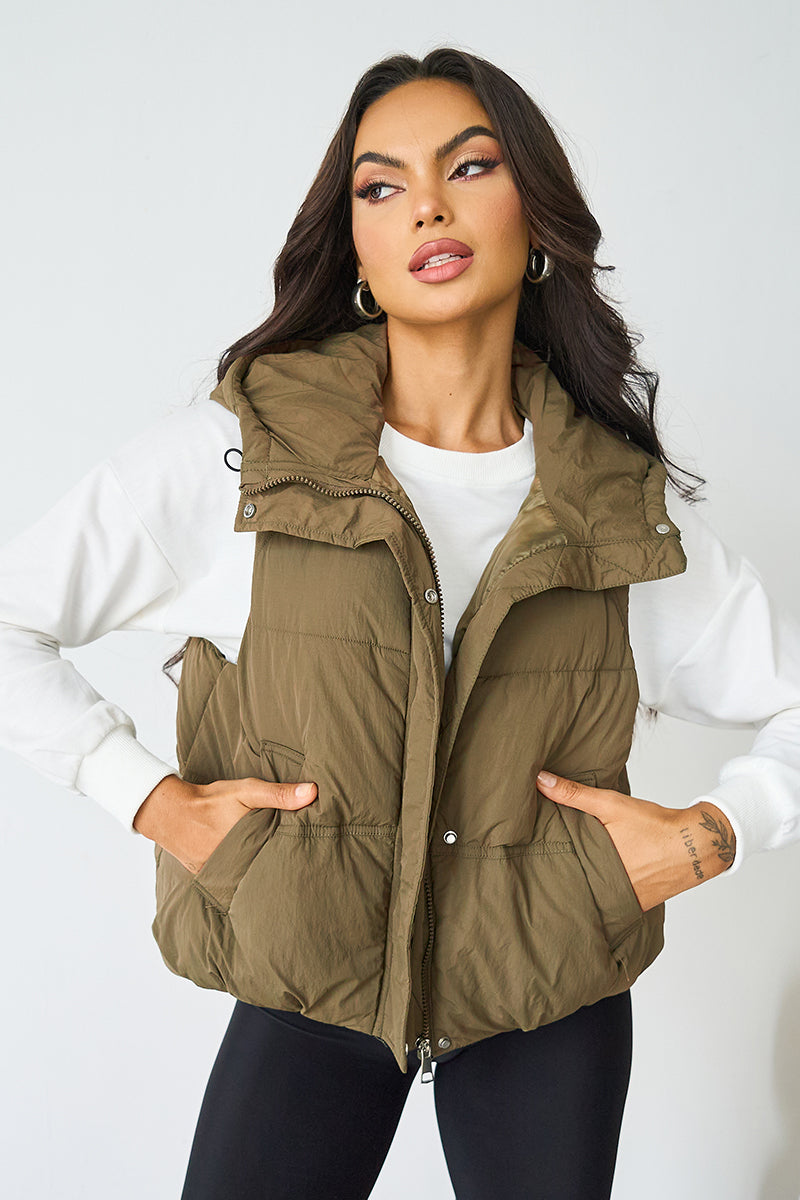 Fall & Winter Street Solid Color Hooded Zip-Up Thermal Vest-KATCH ME