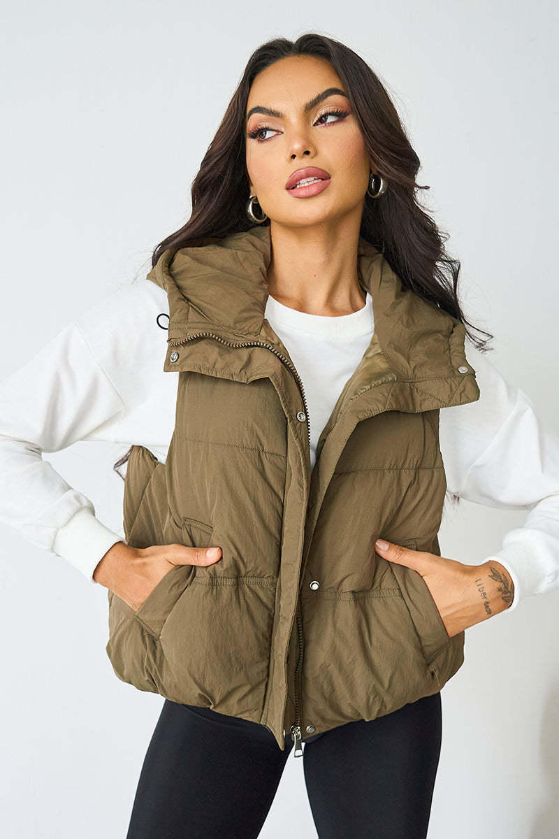 Fall & Winter Street Solid Color Hooded Zip-Up Thermal Vest-KATCH ME
