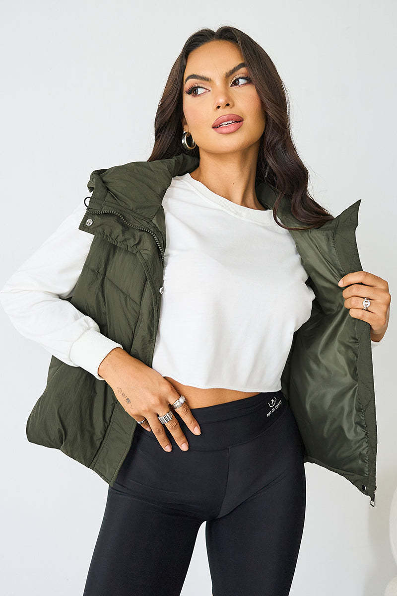 Fall & Winter Street Solid Color Hooded Zip-Up Thermal Vest-KATCH ME