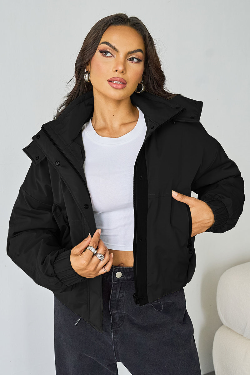 Street Stand Collar Hooded Zip-Up Trench Coat With Toggle-KATCH ME