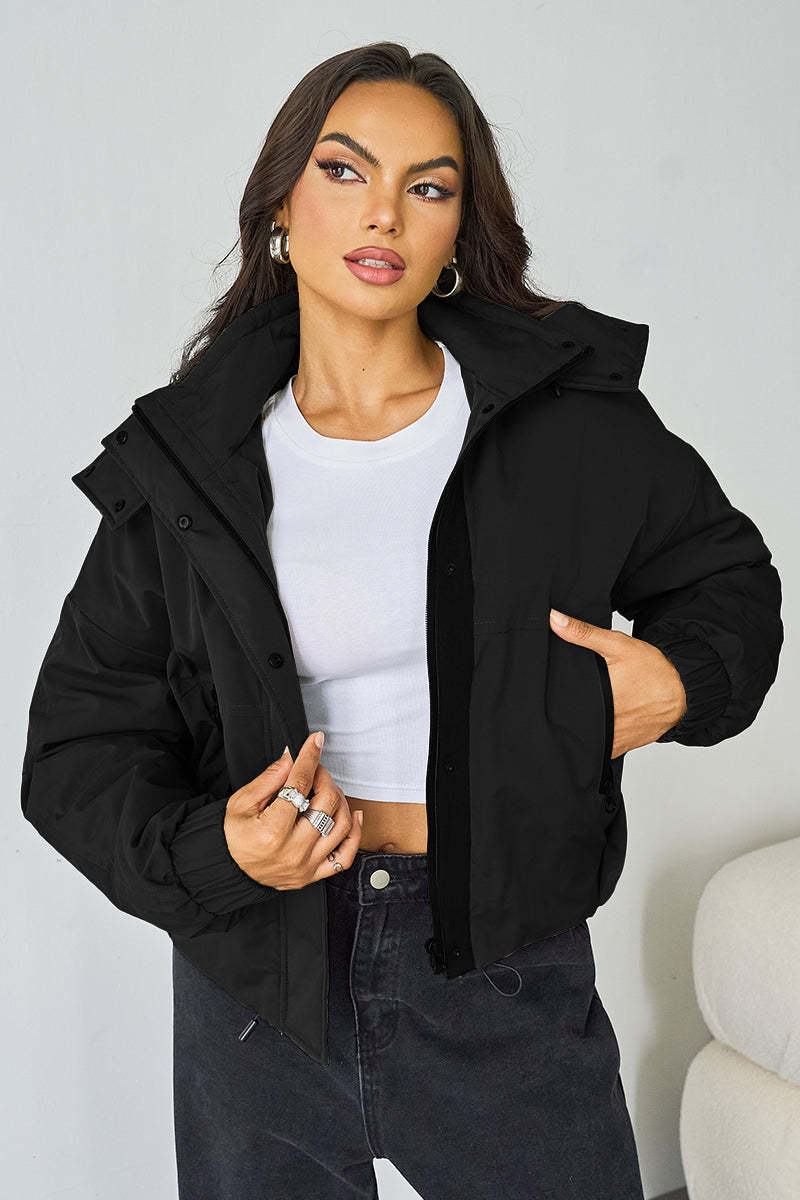 Street Stand Collar Hooded Zip-Up Trench Coat With Toggle-KATCH ME