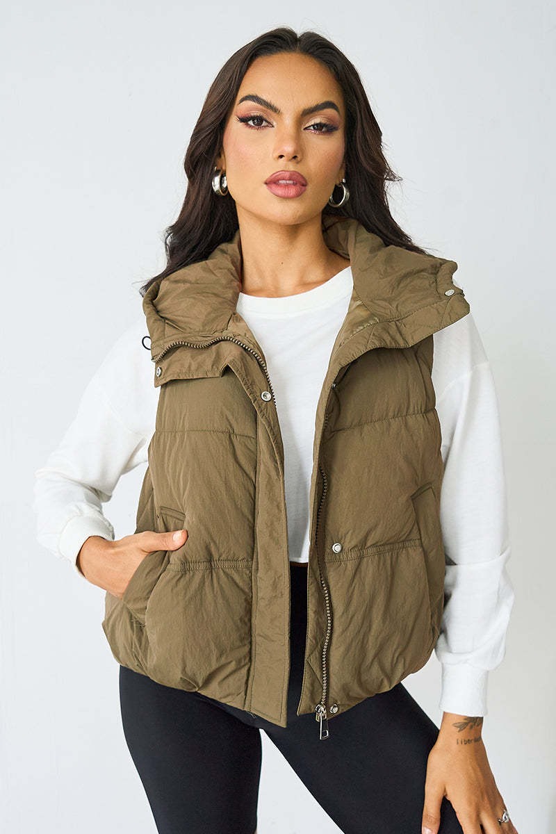 Fall & Winter Street Solid Color Hooded Zip-Up Thermal Vest-KATCH ME