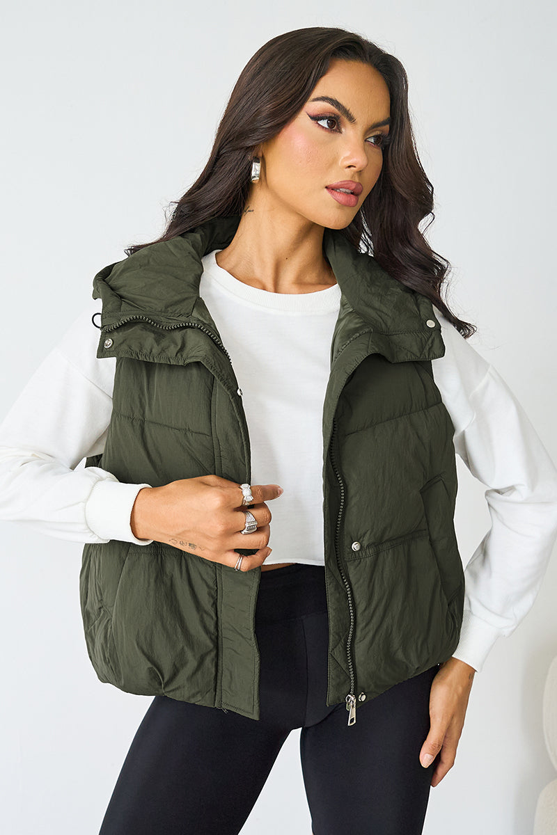 Fall & Winter Street Solid Color Hooded Zip-Up Thermal Vest-KATCH ME