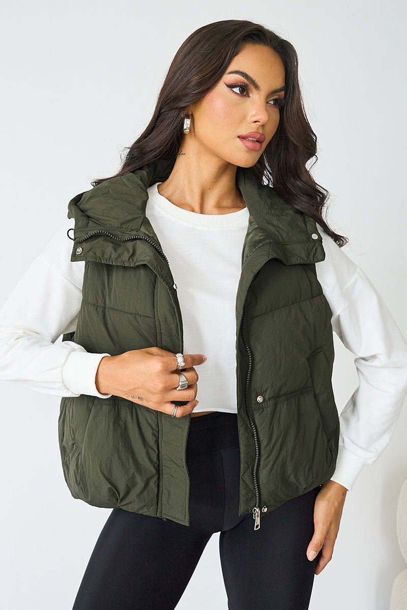 Fall & Winter Street Solid Color Hooded Zip-Up Thermal Vest-KATCH ME