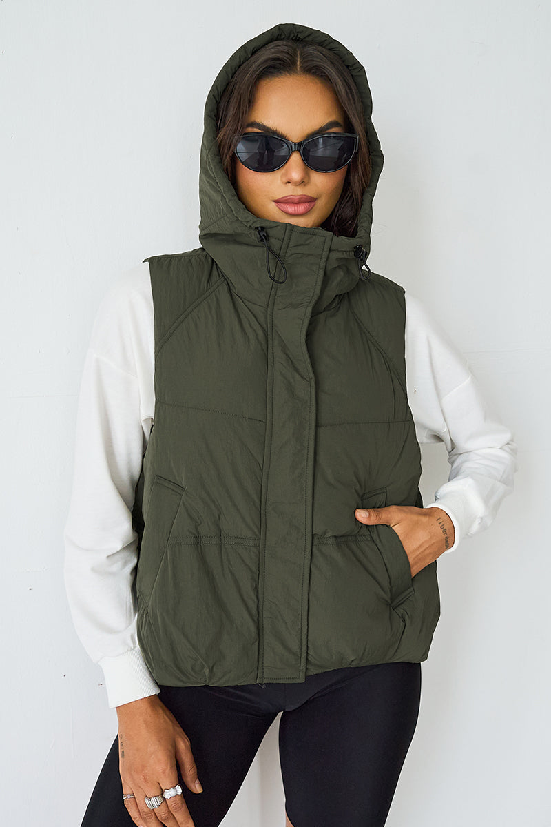 Fall & Winter Street Solid Color Hooded Zip-Up Thermal Vest-KATCH ME