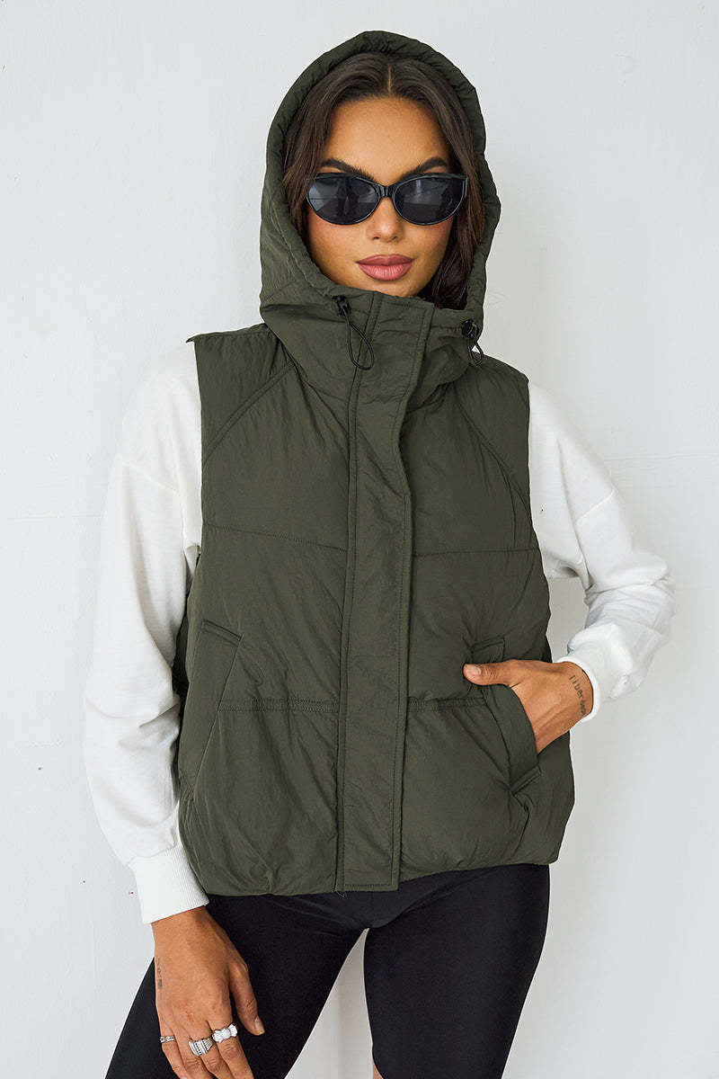 Fall & Winter Street Solid Color Hooded Zip-Up Thermal Vest-KATCH ME