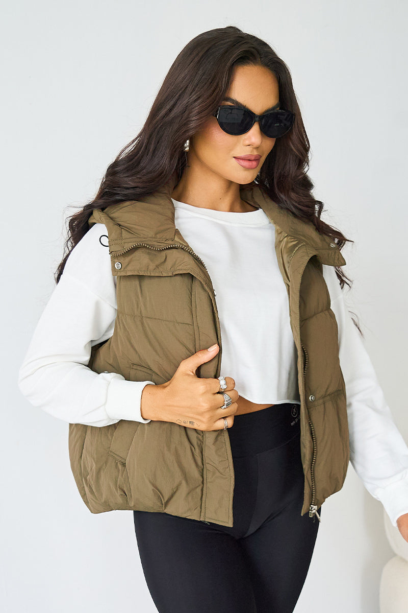 Fall & Winter Street Solid Color Hooded Zip-Up Thermal Vest-KATCH ME