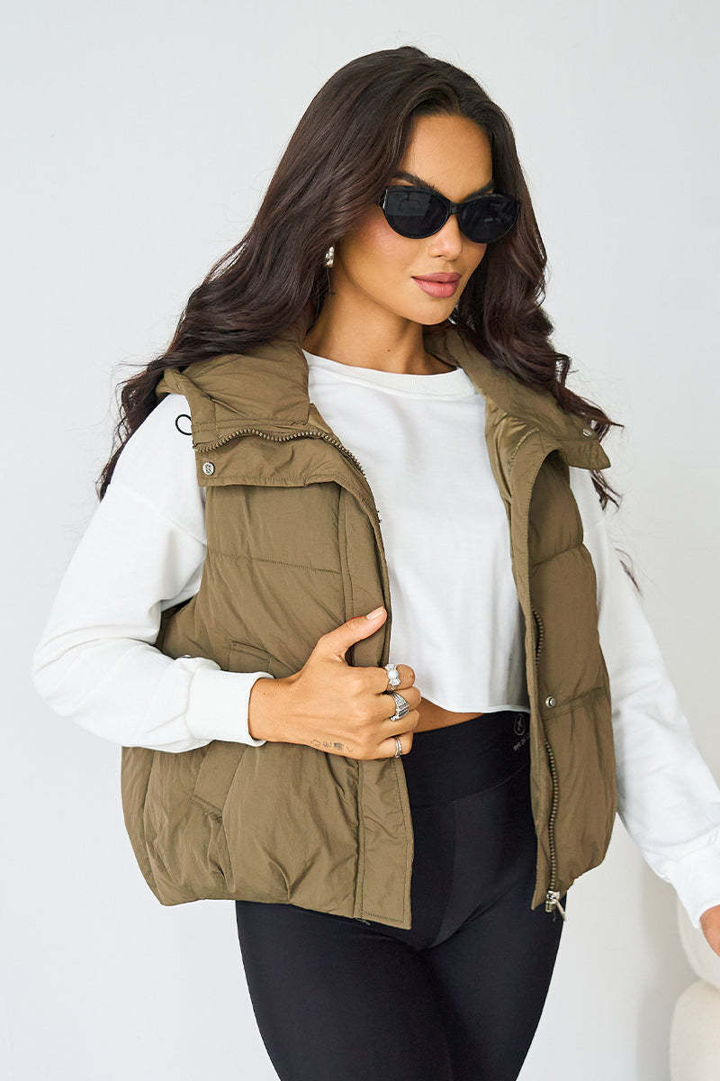 Fall & Winter Street Solid Color Hooded Zip-Up Thermal Vest-KATCH ME