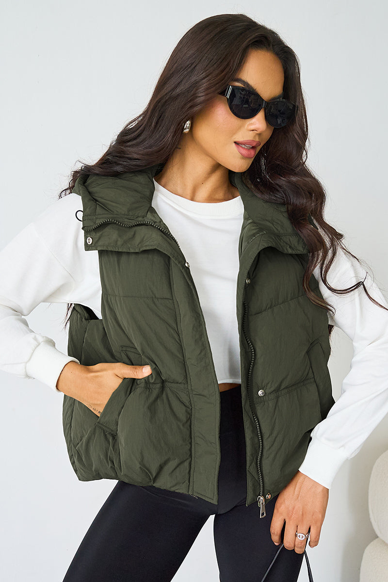 Fall & Winter Street Solid Color Hooded Zip-Up Thermal Vest-KATCH ME